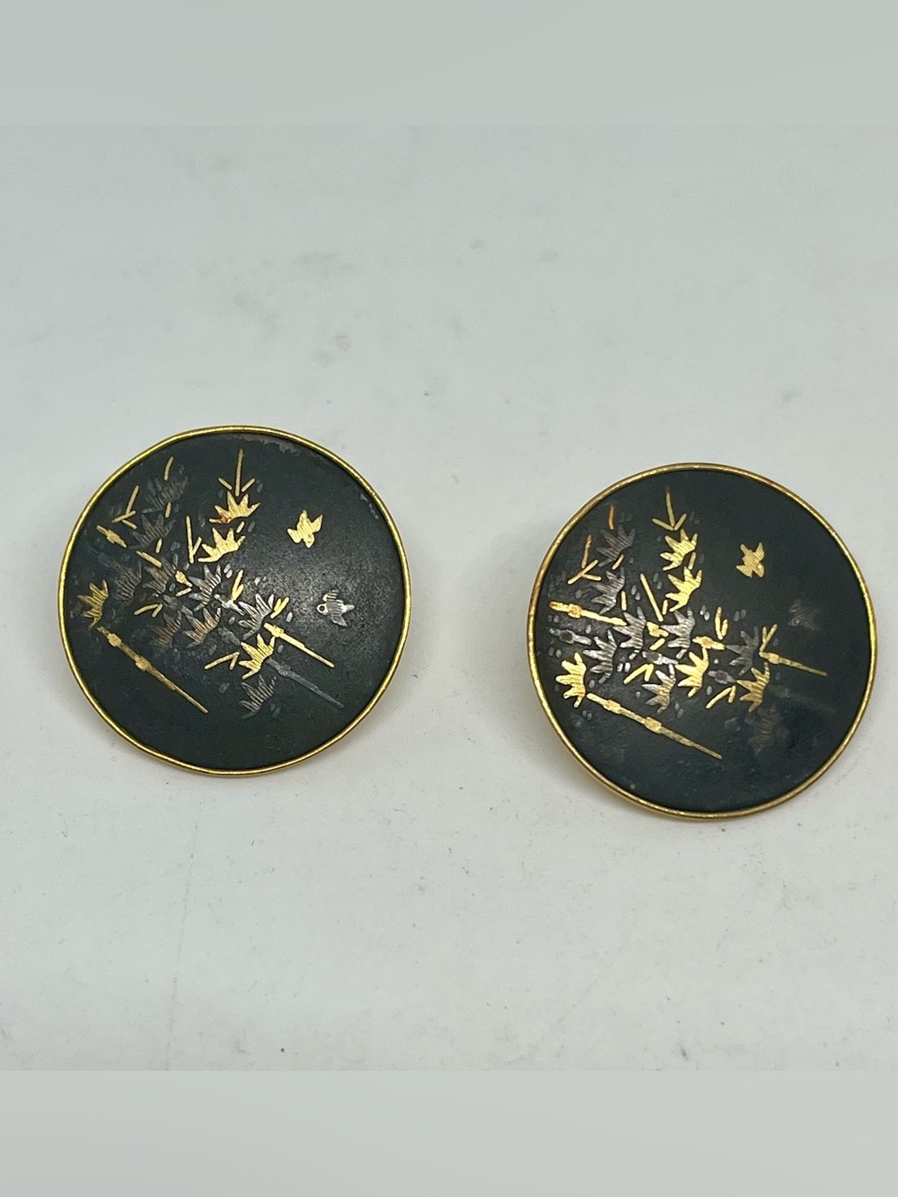 Vintage Alexim Japan Damascene clip In Earrings